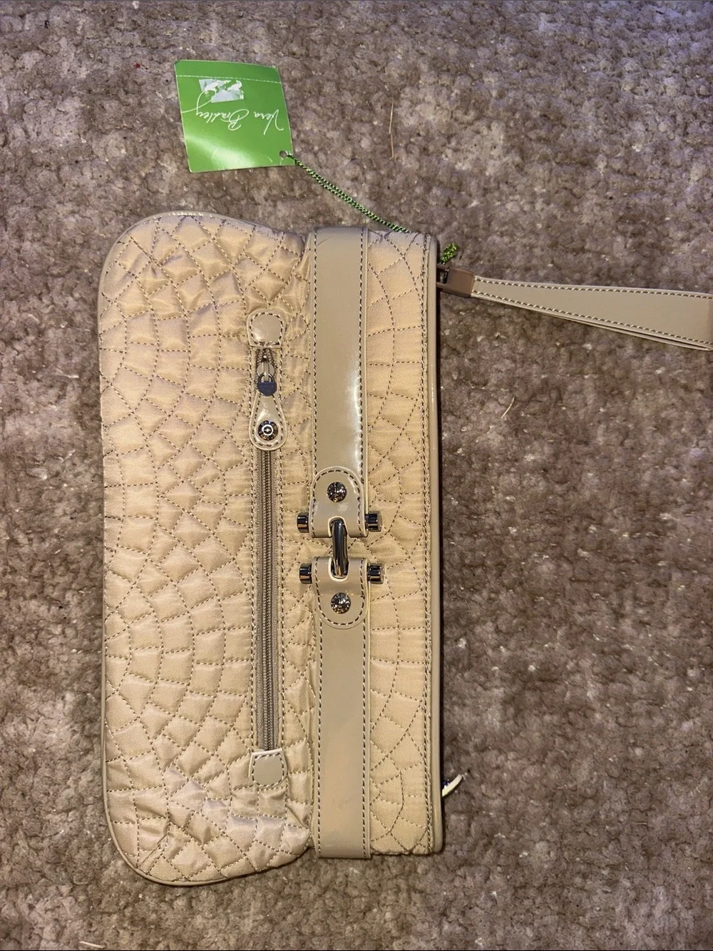 Vera Bradley Cream Quilted Wristlet Clutch with Turn-Lock Detail